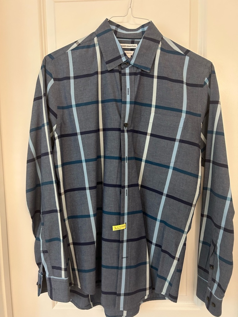 Amazon Essentials Button Down Shirt Small Slim Fit Blue Gray Plaid